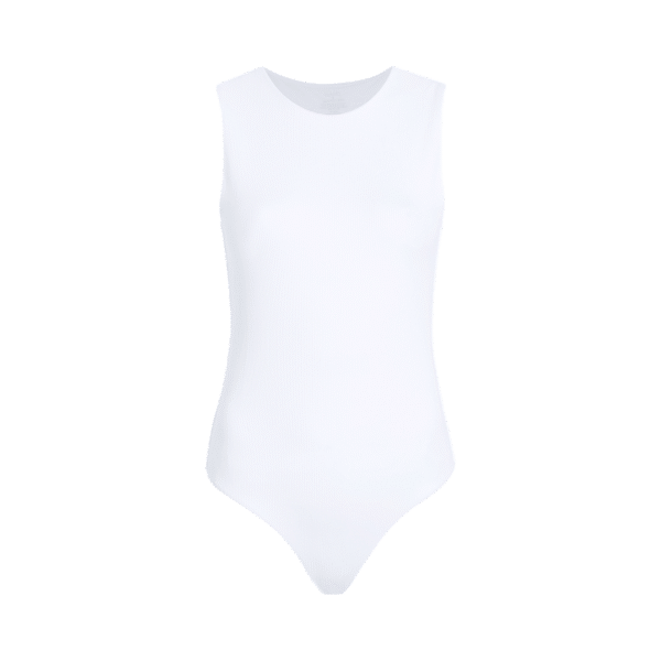Ribbed Crewneck Tank Bodysuit | White