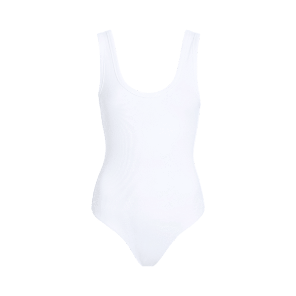 Ribbed Scoop Tank Bodysuit | White