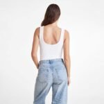 Ribbed Scoop Tank Bodysuit | White