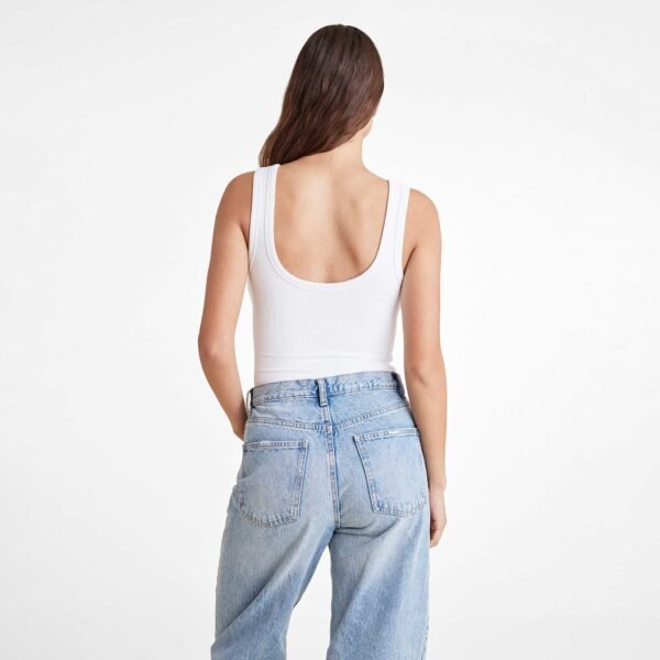 Ribbed Scoop Tank Bodysuit | White