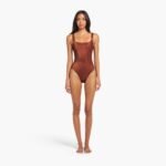 Shimmer Square Neck One Piece | Scarlet