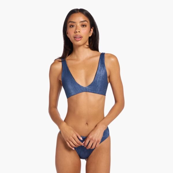 Shimmer Plunge Bikini Top | Navy