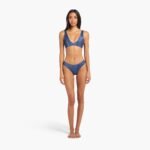 Shimmer Plunge Bikini Top | Navy