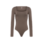 Cotton Stretch Long Sleeve Square Neck Bodysuit | Mocha