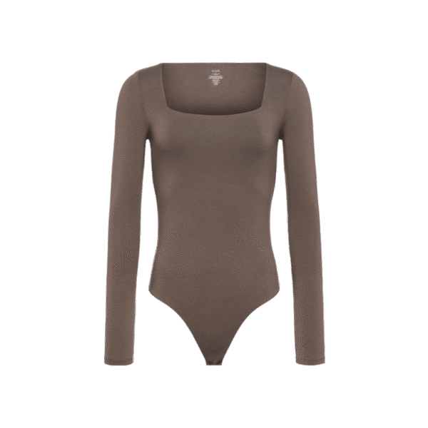 Cotton Stretch Long Sleeve Square Neck Bodysuit | Mocha