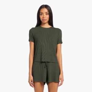 Ribbed Pajama Short Set | Darkest Olive